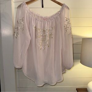 Women’s Catherine Malandrina Blush Embroidered Off-Shoulder Blouse Size XL